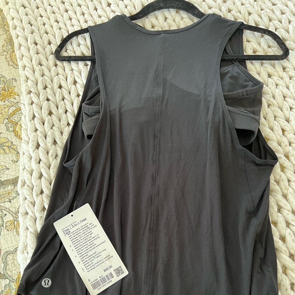 Lululemon Flow Y, 2 in 1 yoga tank, NWT, black, size 6